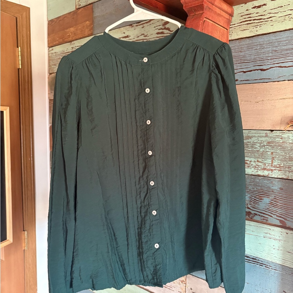 Dark Green Button-Up Blouse